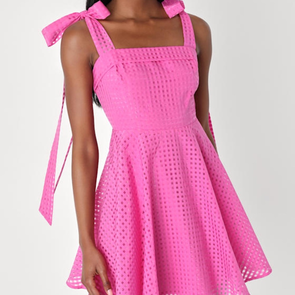 Lulus Forever Darling Magenta Gingham Burnout Tie-strap Mini Dress Pink